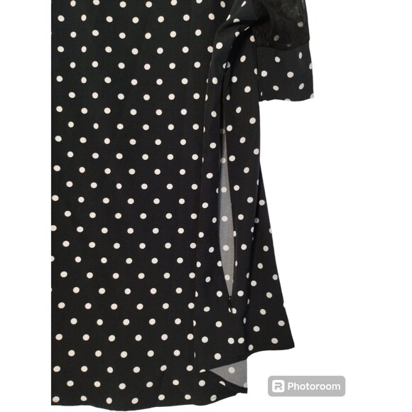 Top Women's XL Short Sheer Sleeve Navy White Polka Dot Cruise Resort Beach - Picture 9 of 10